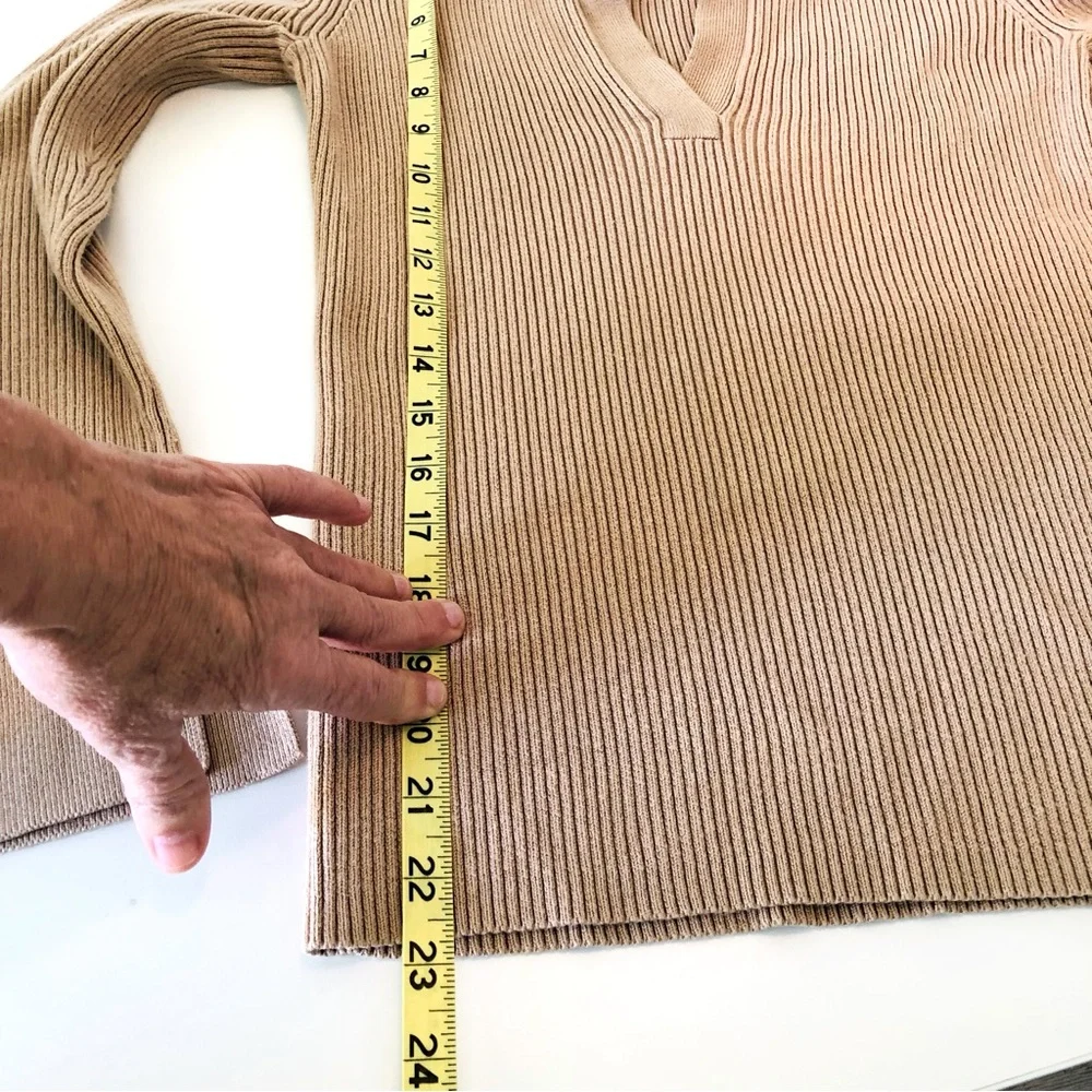 Boston Proper Ribbed Polo Sweater Tan Small Knit Preppy Classic